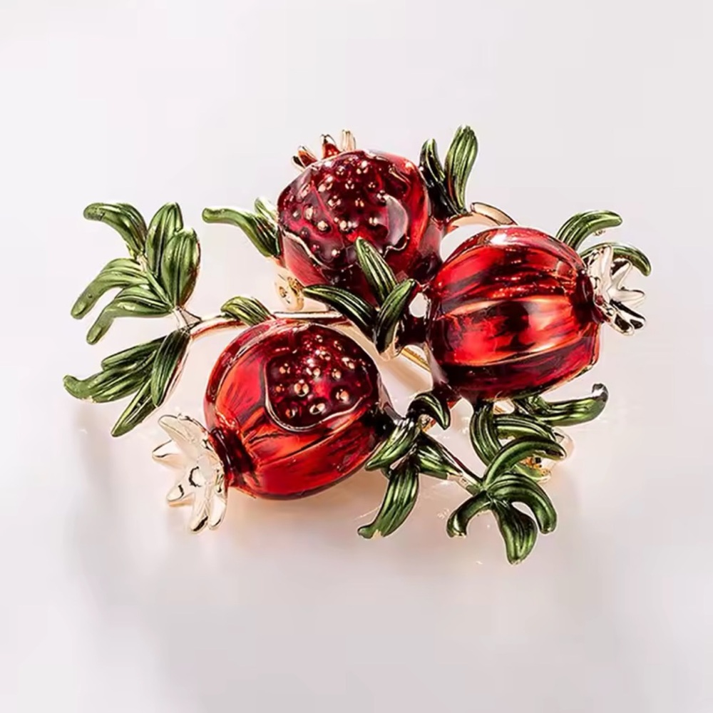 Red Enamel Pomegranate Brooch - Picture 3 of 7